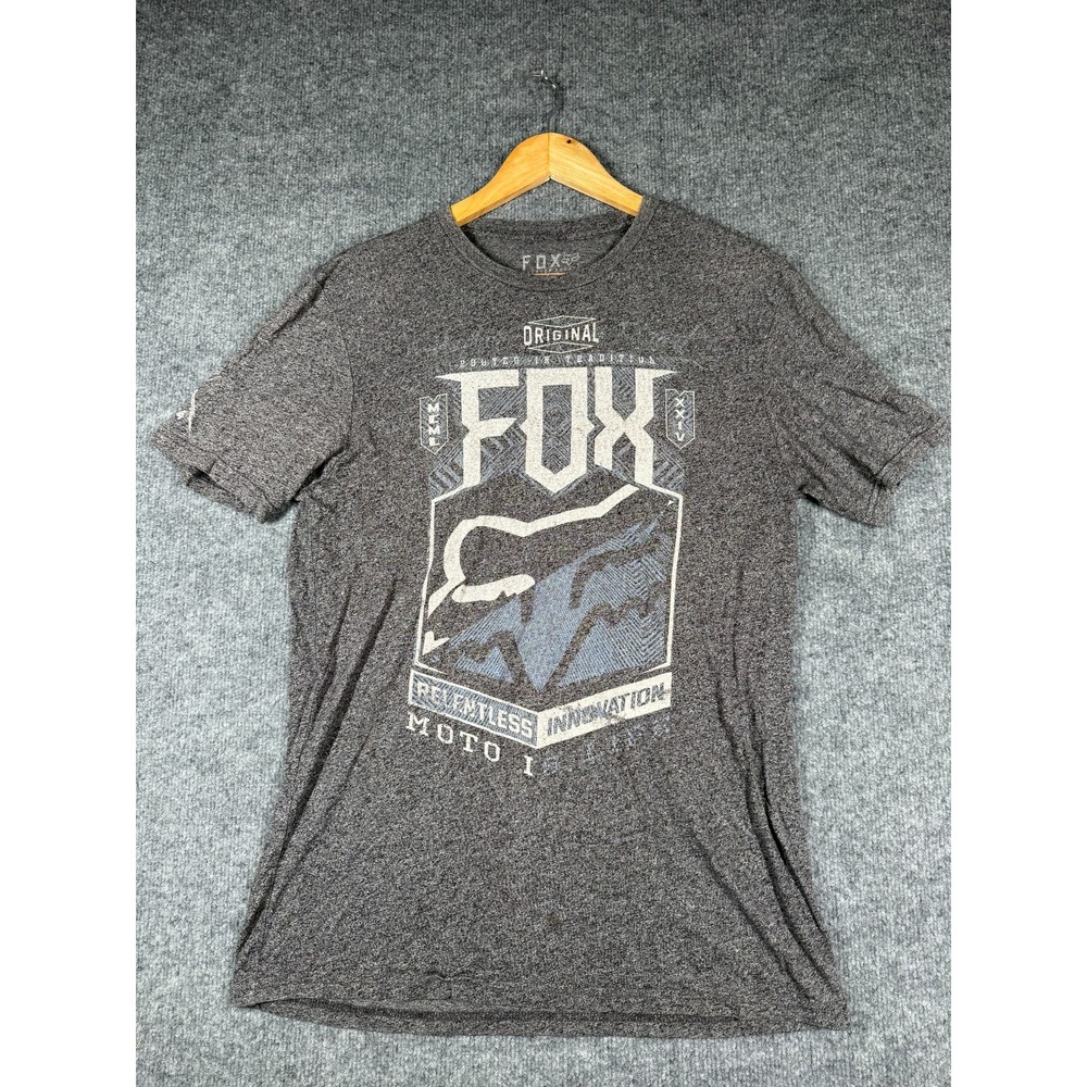 Fox Racing T-Shirt Men Large Heather Gray Graphic Fox Relentless Innovation Moto